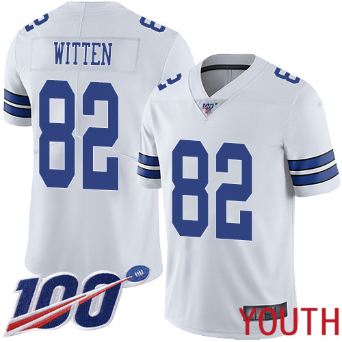 Youth Dallas Cowboys Limited White Jason Witten Road #82 100th Season Vapor Untouchable NFL Jersey->youth nfl jersey->Youth Jersey